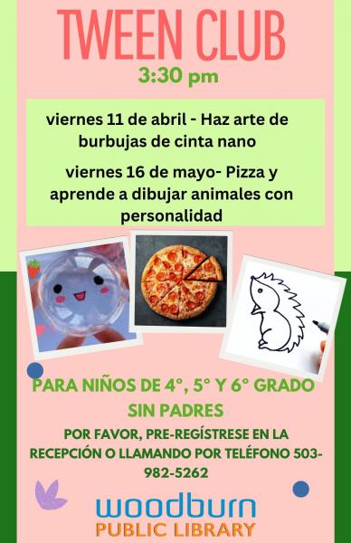Club de adolescentes jovens - 11 de abril burbujas de cinta nano 15 de mayo pizza y aprende de dibujar animales con personalidad